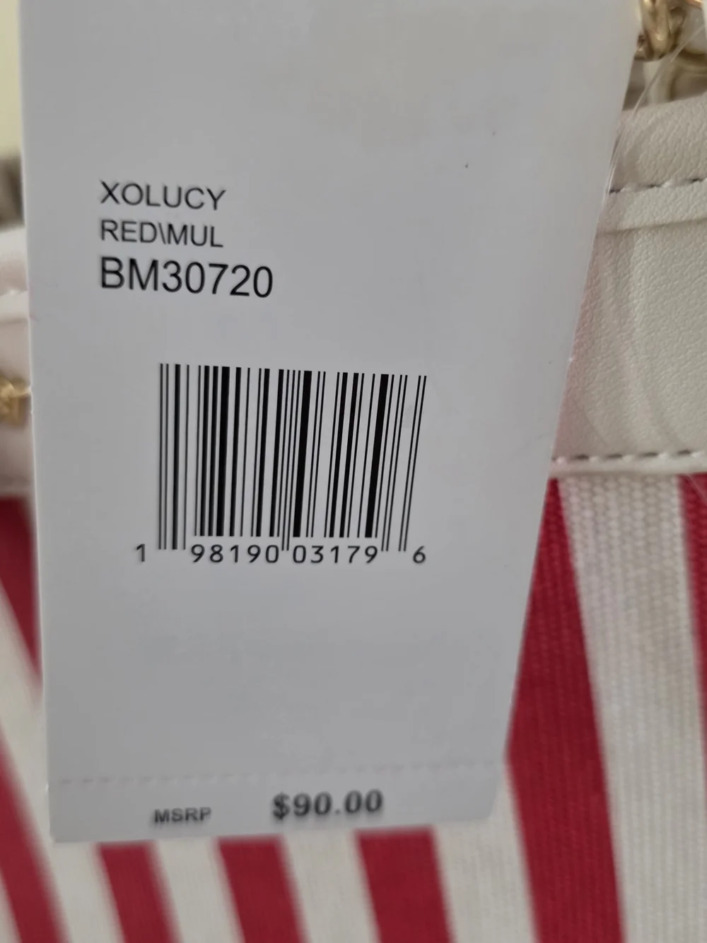 Betsey Johnson White & Red Striped Top-Handle Crossbody Bag XOLUCY